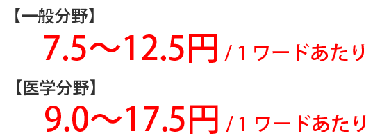 (一般分野)7.5～12.5円/1 ワードあたり(医学分野)9～17.5円/1 ワードあたり